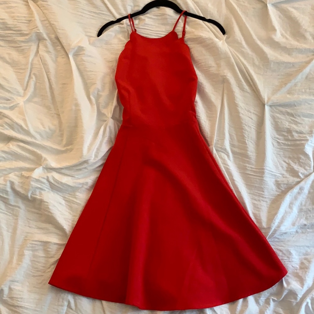 Red Scalloped Neck Flirty Dress